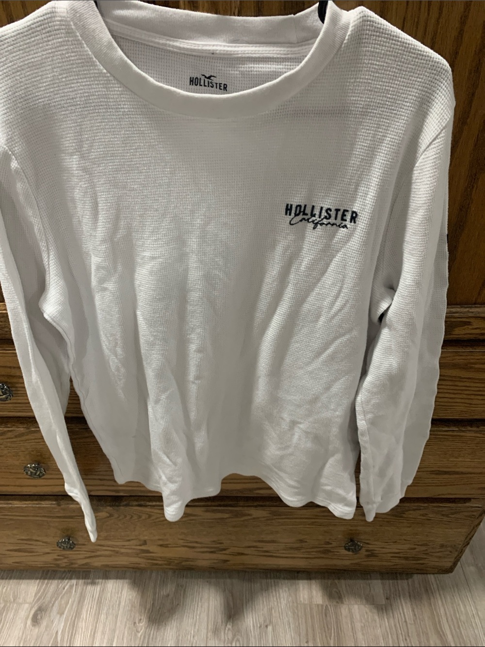 Hollister White Waffle-Knit Long Sleeve Crew Top